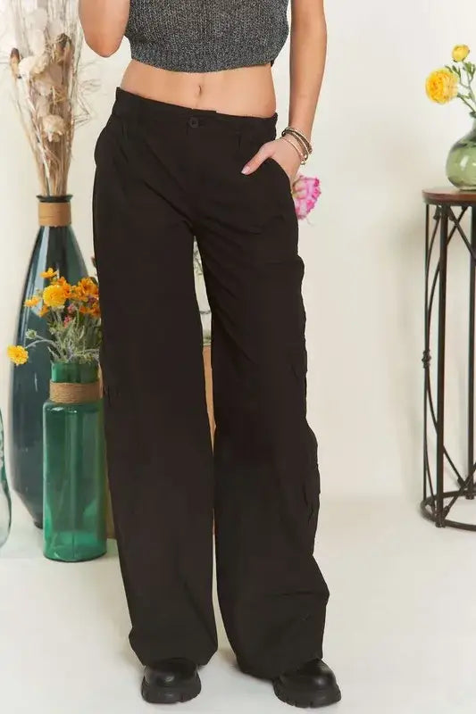 ADORA Low Rise Casual Cargo Pants - BLACK / S - Cargo Flared Pants