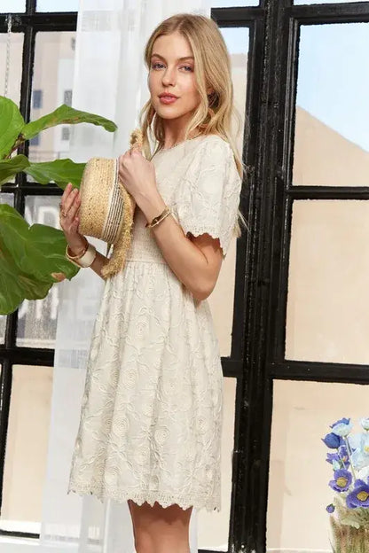 ADORA Rround Neck Crinkle Babydoll Dress