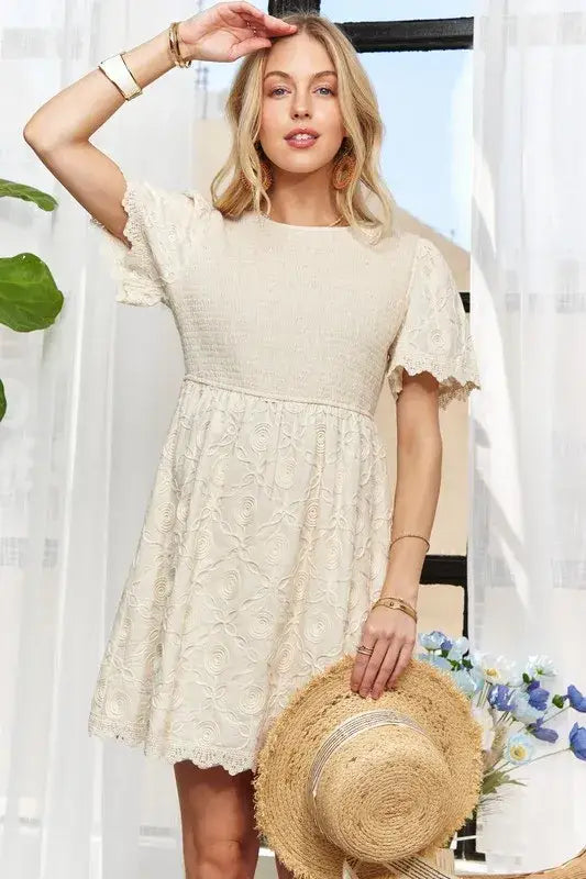 ADORA Rround Neck Crinkle Babydoll Dress