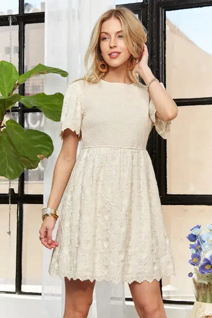 ADORA Rround Neck Crinkle Babydoll Dress