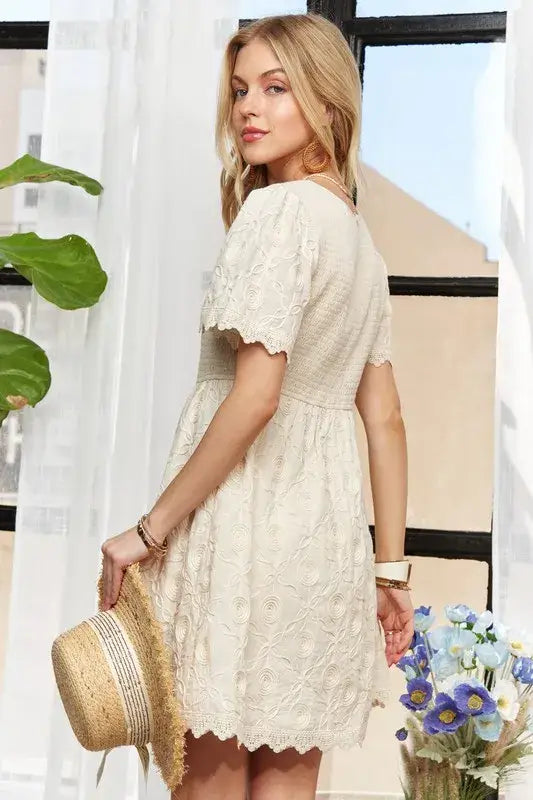 ADORA Rround Neck Crinkle Babydoll Dress