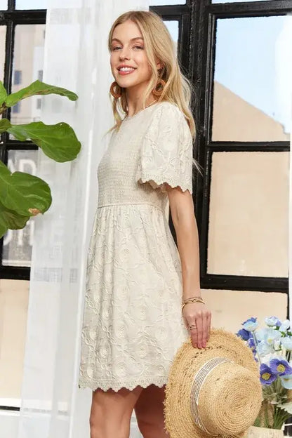 ADORA Rround Neck Crinkle Babydoll Dress