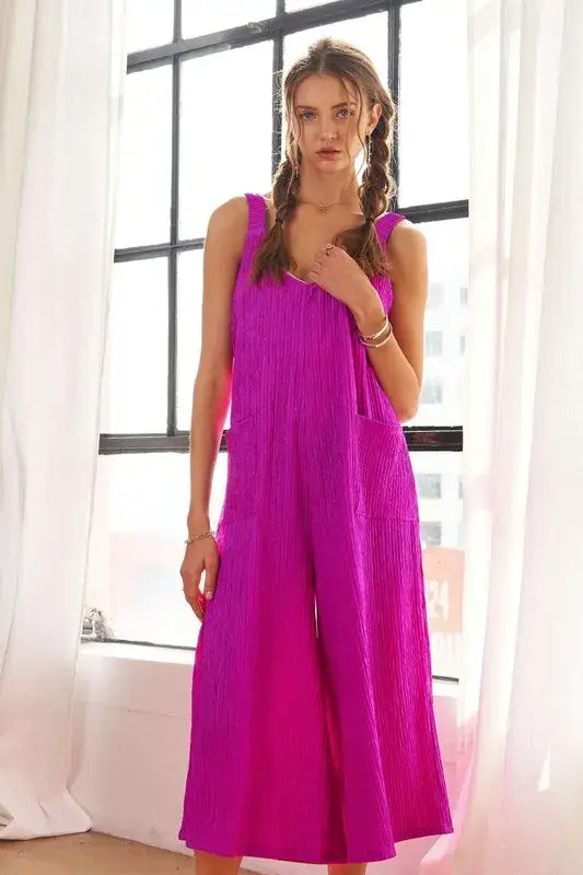 ADORA Textured Wide-Leg Jumpsuit - Cerise / S