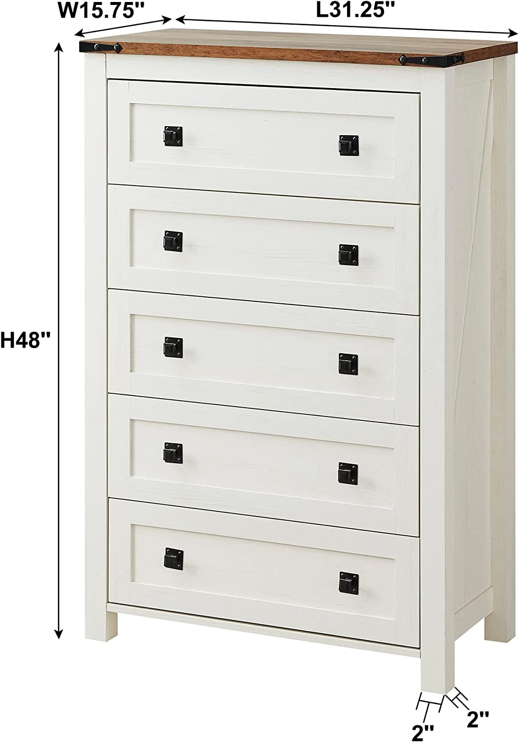 Rustic Tall Chest of Drawers, Antique White-2