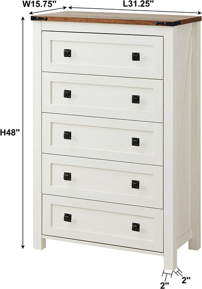 Rustic Tall Chest of Drawers, Antique White-2