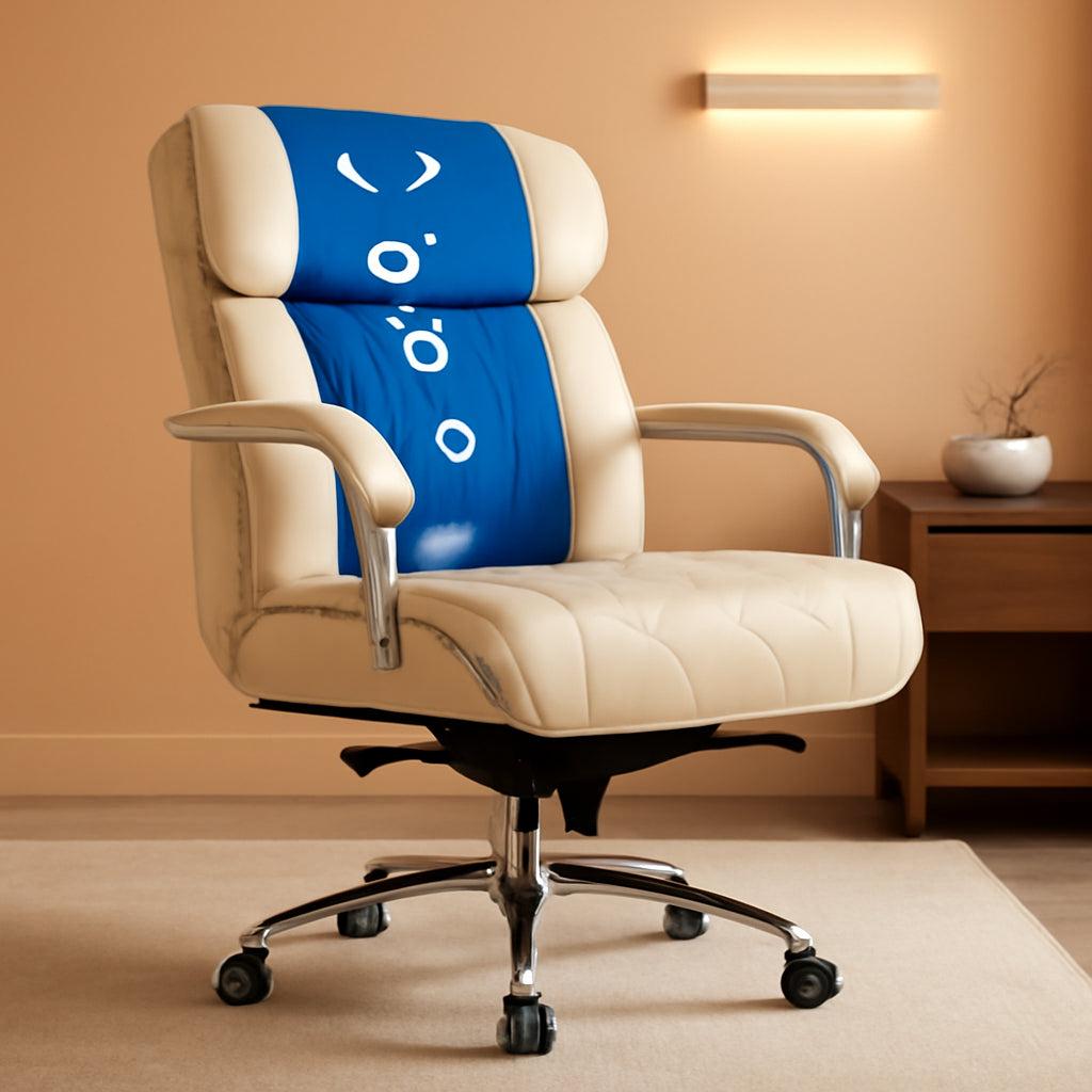 Sutherland Quilted Leather Executive Office Chair with Padded Arms, High Back Ergonomic Desk Chair with Lumbar Support, Ivory White Bonded Leather-0