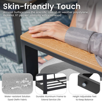 Aluminum Patio Furniture Set, 4 Piece Modern Outdoor Furniture with 6 Inch Cushion, Metal Patio Sectional Conversation Sets for Deck, Backyard, Porch (Grey)-3