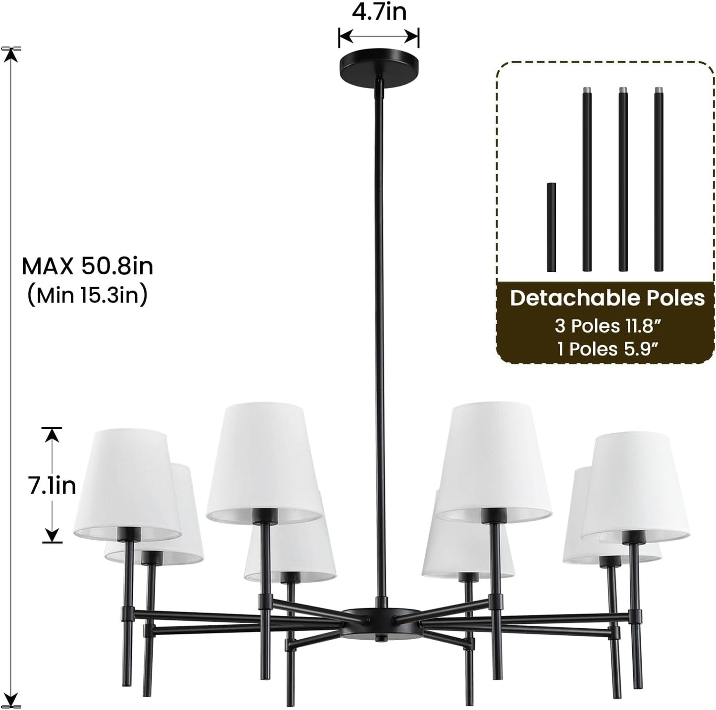 Black 8 Light Dining Room Chandelier Farmhouse Pendant-1