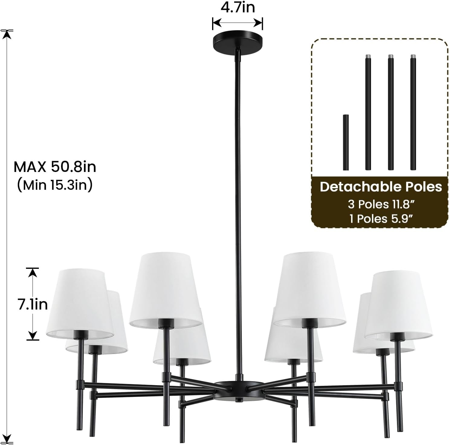 Black 8 Light Dining Room Chandelier Farmhouse Pendant-1