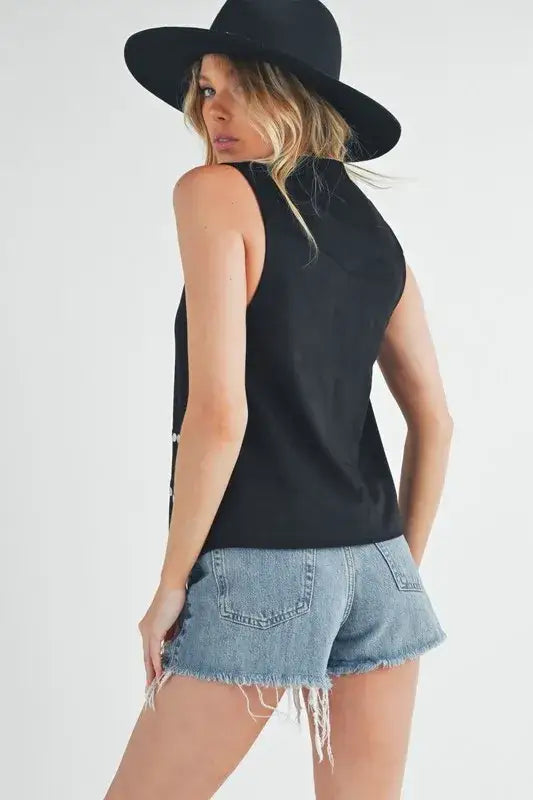 Aemi + Co Heart Rivet Detail Suede Vest Coat