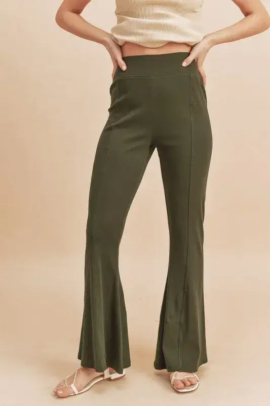 Aemi + Co High Waist Flare Pants - Army Green / S