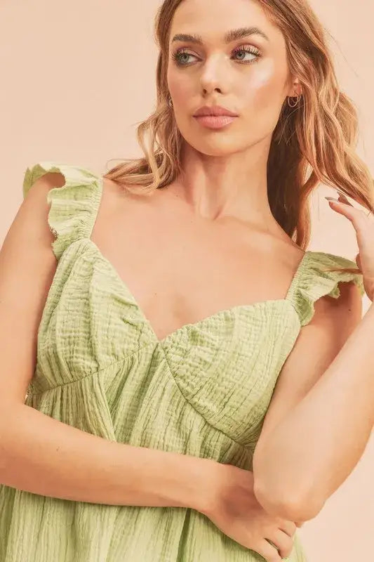 Aemi + Co Sweetheart Neck Ruffled Strap Top