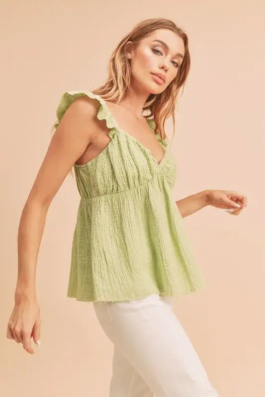 Aemi + Co Sweetheart Neck Ruffled Strap Top