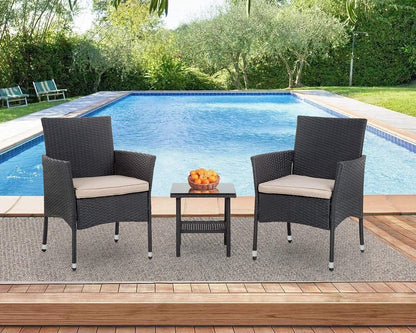 Patio Furniture Set Outdoor Furniture Wicker Bistro Rattan Chair Conversation Sets with Coffee Table for Yard Backyard Lawn Porch Poolside Balcony,Black and Beige-4