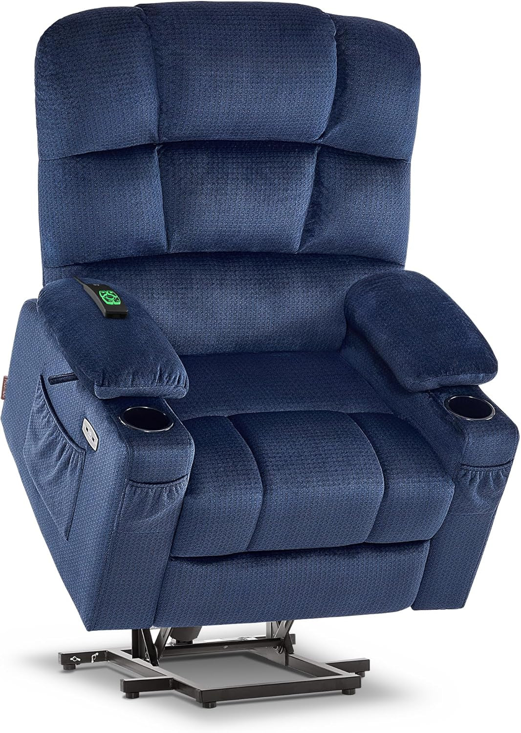 Dual Motor Power Lift Recliner Chair with Massage and Heat for Elderly People, Infinite Position, USB Ports, Cup Holders, Fabric 7679 (Medium, Navy Blue)-0