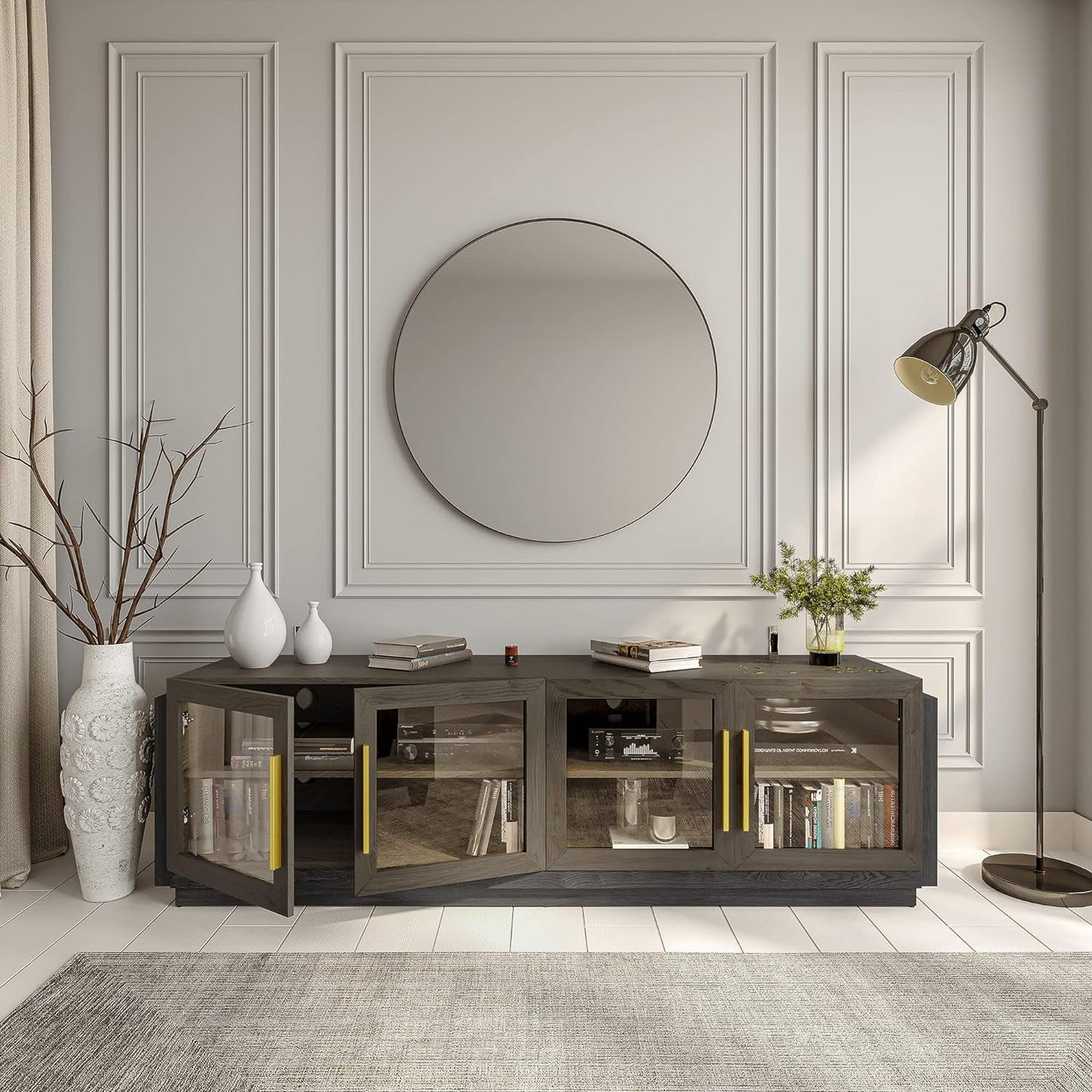 70" TV Stand for Tvs up to 75", Modern TV Cabinet & Entertainment Center with Shelves, Wood Storage Cabinet for Living Room or Bedroom - Brixston (Brown)-2