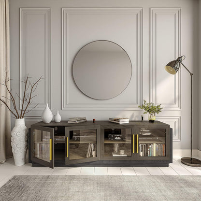 70" TV Stand for Tvs up to 75", Modern TV Cabinet & Entertainment Center with Shelves, Wood Storage Cabinet for Living Room or Bedroom - Brixston (Brown)-2