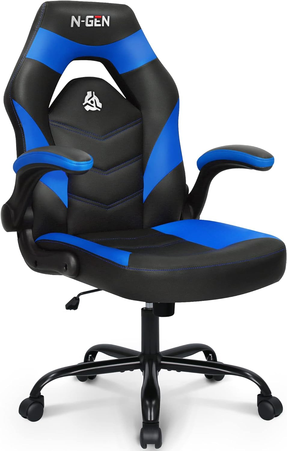 N-GEN Video Gaming Computer Chair Ergonomic Office Chair Desk Chair with Lumbar Support Flip up Arms Adjustable Height Swivel PU Leather Executive with Wheels for Adults Women Men (Blue)-0