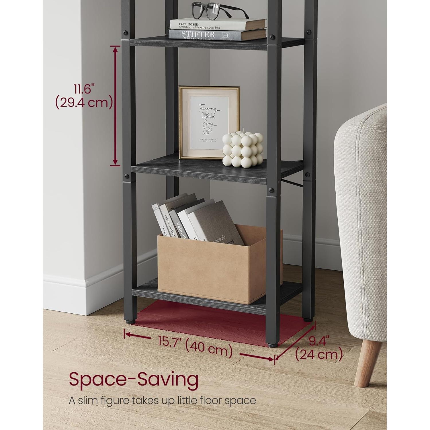 4-Tier Tall Bookshelf, Bookcase with Steel Frame, Book Shelf for Living Room, Home Office, Study, 9.4 X 15.7 X 42.1 Inches, Industrial Style, Ebony Black and Black ULLS099B56-2