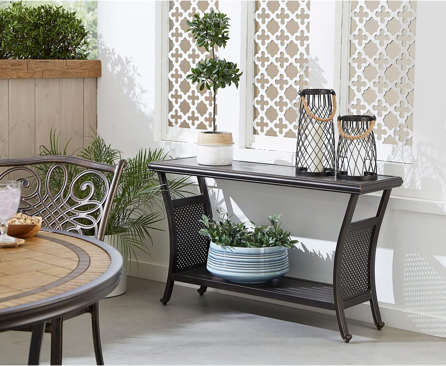 Elegant 50 Inch Outdoor Console Table with Shelves-1