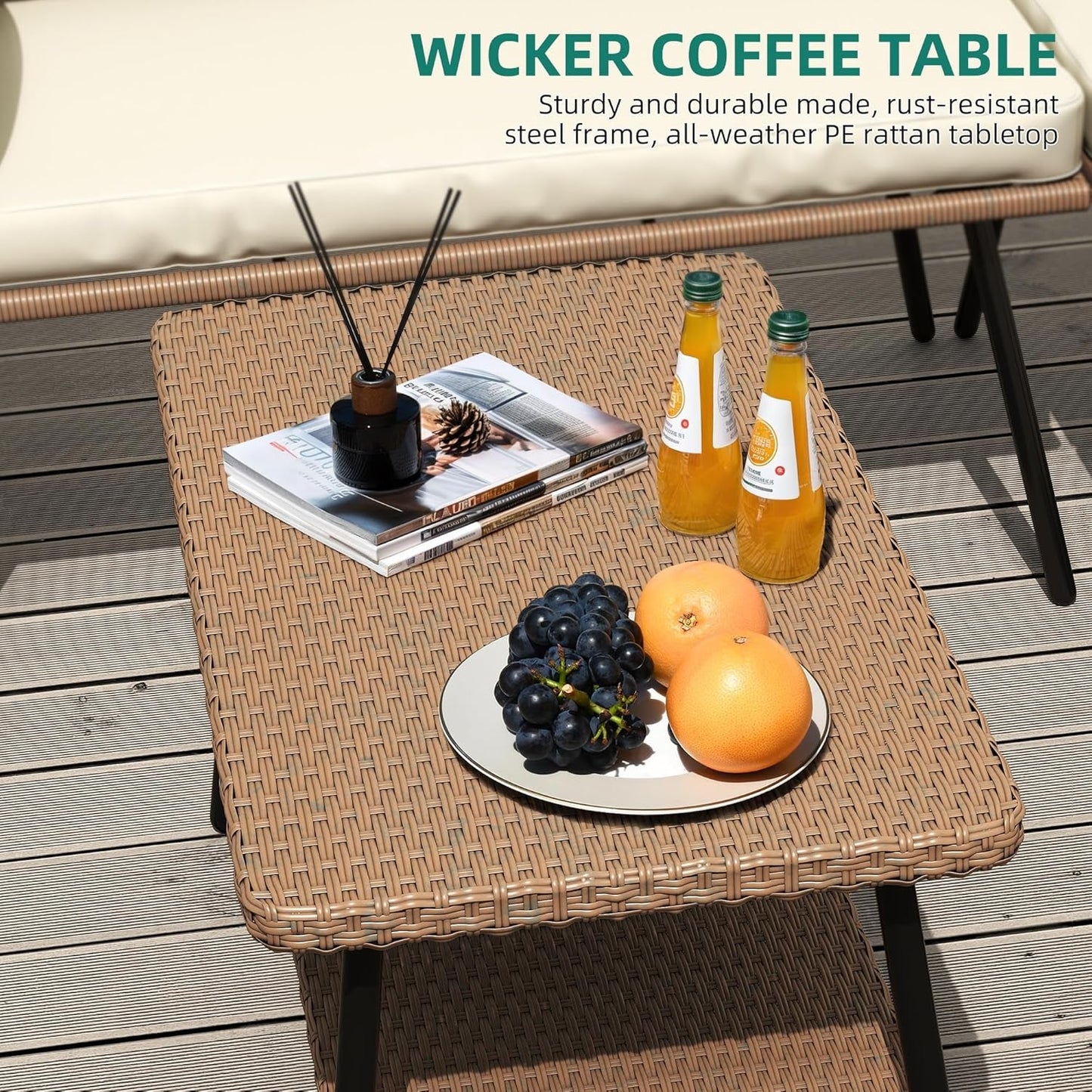 L Shape Outdoor Couch Set with Thick Cushions-4