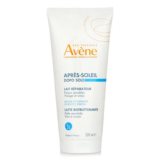 White tube of Avène after-sun repair lotion 200ml for sensitive skin