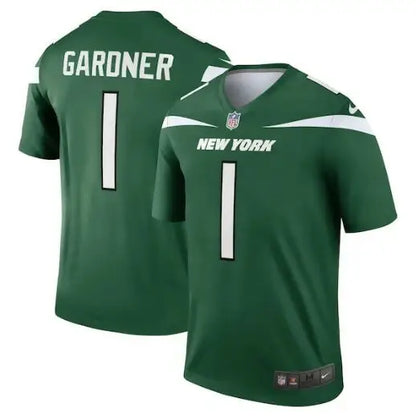 Two dark green York Jets Nike Legend jerseys with white accents displayed