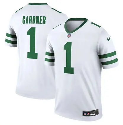 White New York Jets Nike Legend jersey with Gardner #1 and green accents