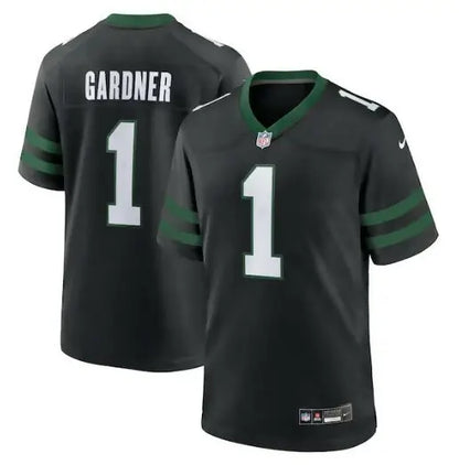 Black Ahmad Sauce Gardner York Jets Nike alternate game jersey with green trim and number 1