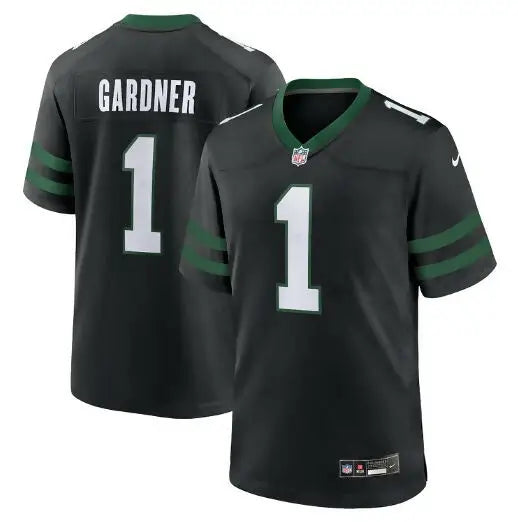 Black Ahmad Sauce Gardner New York Jets Nike Game Jersey with number 1 and Gardner name