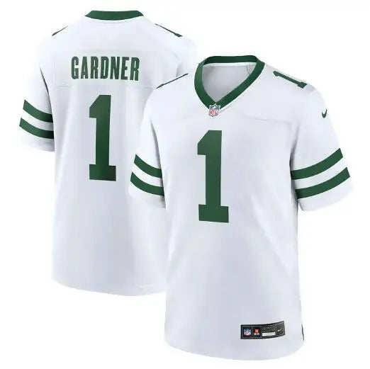 White New York Jets Nike Game jersey with ahmad sauce gardner name and number 1