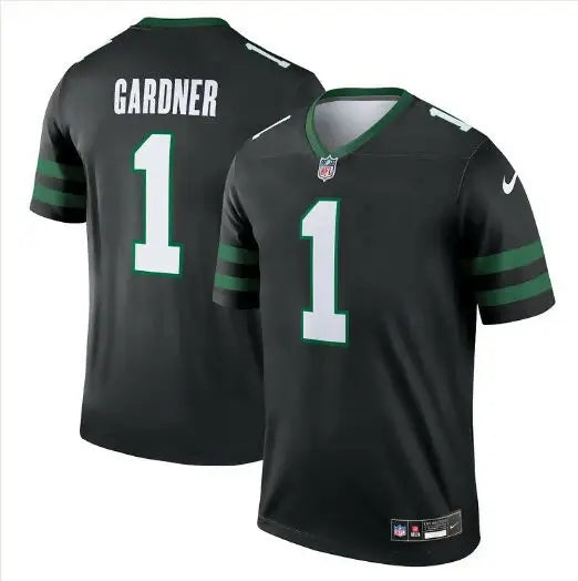 Black Ahmad Sauce Gardner New York Jets Nike Legend jersey with green and white accents