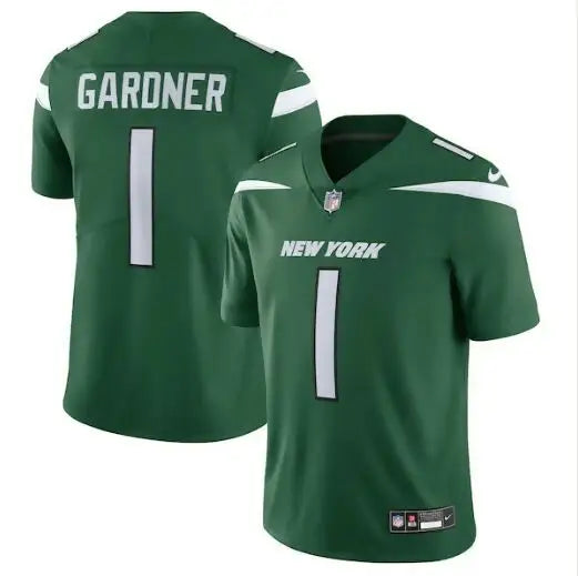 Green New York Jets Nike Vapor Untouchable jersey with Ahmad Sauce Gardner name and number 1