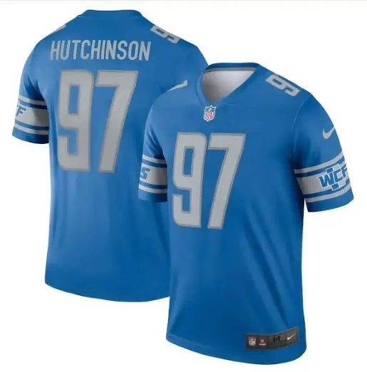 Blue Aidan Hutchinson Detroit Lions Nike Legend Jersey with number 97 for football fans