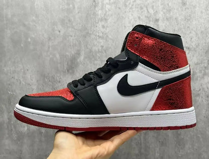Air Jordan 1 High OG Ruby sneaker with textured red toe box and heel, fast shipping