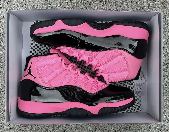 Air Jordan 11 Black Pink sneakers in shoebox with fast shipping available within business days