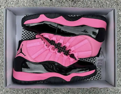 Air Jordan 11 Black Pink sneakers in shoebox with fast shipping available within business days