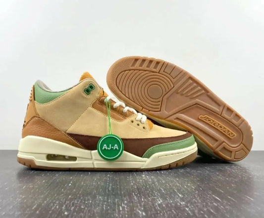 Air Jordan 3 Zion Williamson Voodoo sneakers in light brown dark green with fast shipping