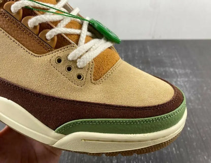 Air Jordan 3 Zion Williamson Voodoo sneaker with suede leather, white laces, green tag