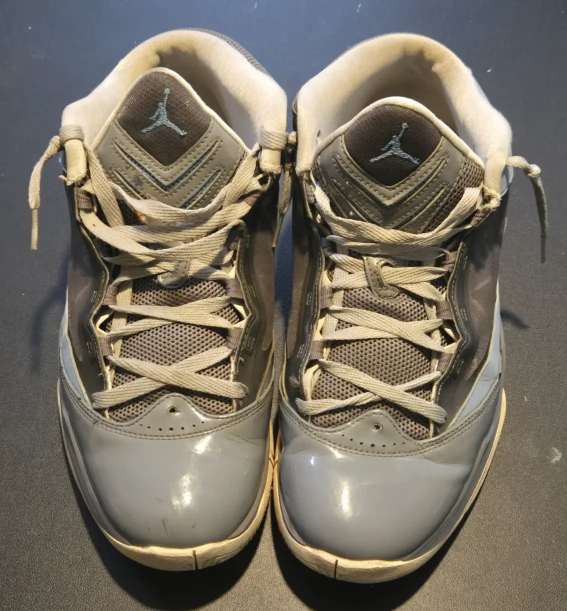 Used Air Jordan Flight-The-Power Model 487207-005 in cool grey with black and light blue accents