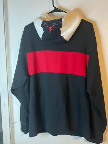 Black long-sleeved Air Jordan Retro Jump Man Hoodie with red stripe and white collar