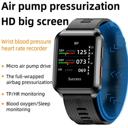 Air Pump Blood Pressure Smartwatch P60 with air bag for blood pressure, heart rate, oxygen monitoring