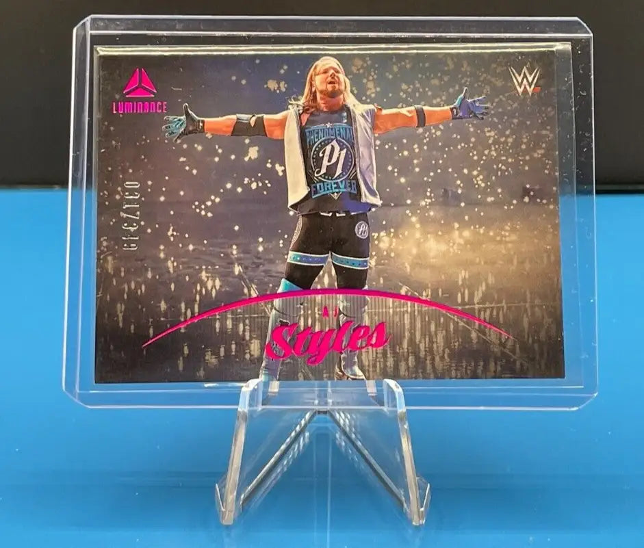 AJ Styles Luminance Pink Parallel #031/349 from 2023 Panini Chronicles WWE card