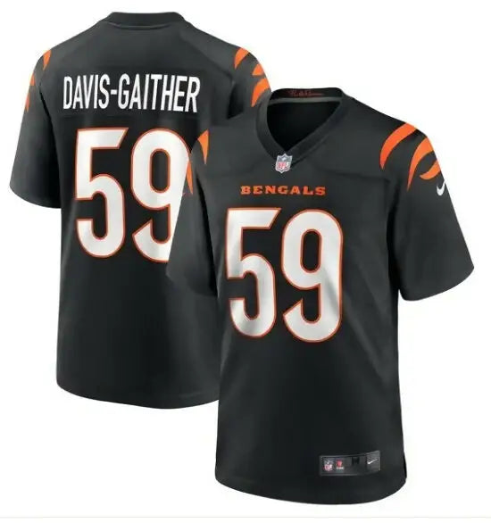Black Cincinnati Bengals Akeem Davis-Gaither #59 Nike Game Player Jersey with orange and white accents
