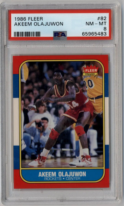 Akeem Olajuwon Fleer Rookie 1986-87 basketball card PSA 8 Near Mint Mint