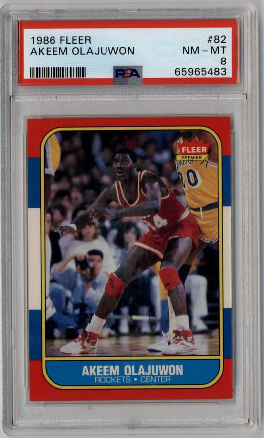 Akeem Olajuwon Fleer Rookie 1986-87 basketball card PSA 8 Near Mint Mint