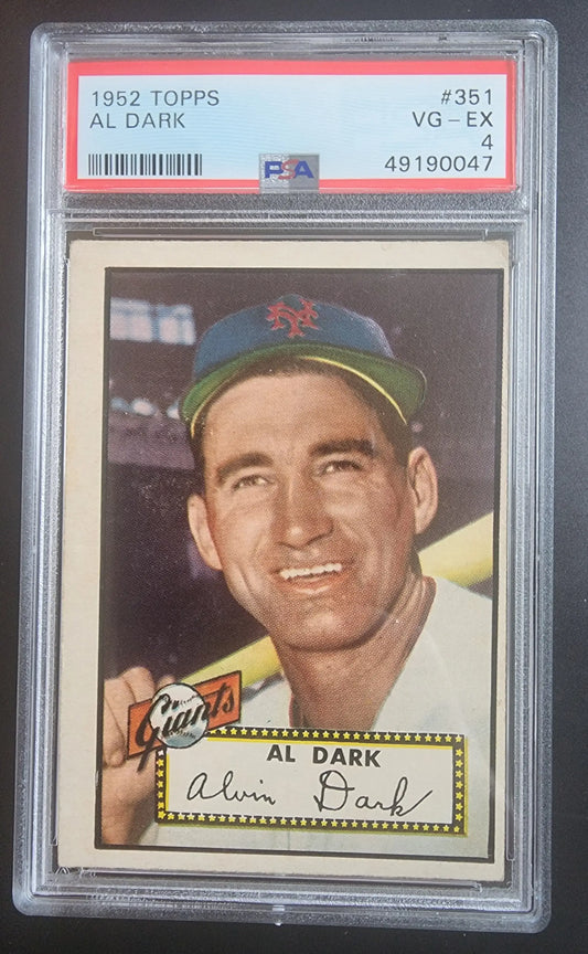PSA-graded 1952 Topps Al Dark baseball card #351 in protective case for trading cards collectors