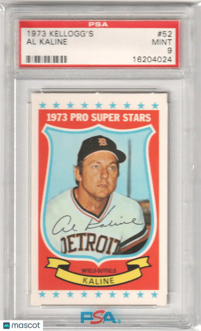 Graded Al Kaline 1973 Kellogg’s Pro Super Stars baseball card PSA 9 Mint Tigers