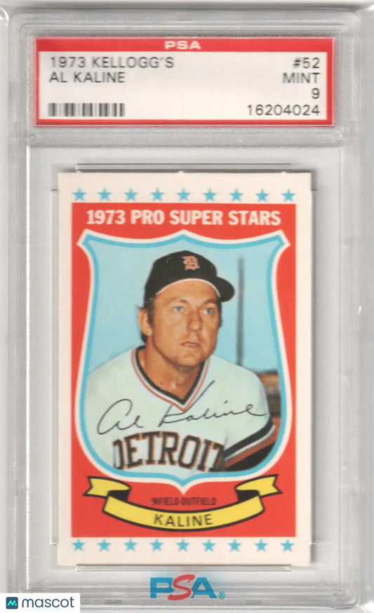 Graded Al Kaline 1973 Kellogg’s Pro Super Stars baseball card PSA 9 Mint Tigers