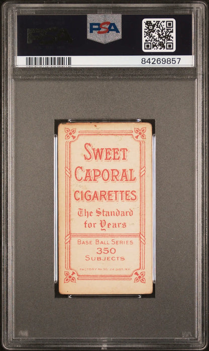 PSA-graded T206 Sweet Caporal Cigarettes trading card in protective holder for collectors